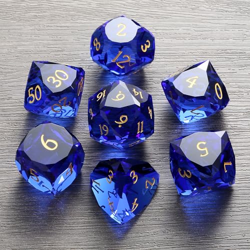 DNDND 7-Piece Glass Dice Set DND- Multifaceted Blue RPG Dice Set for D&D, Tabletop Gaming, Collectors | Premium Gift Box & Durable Design (Sapphire Blue) - color: Sapphire Blue