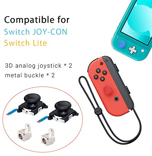 LONANDY 2 Pack Joycon Joysticks, Joycon Repair Kit Joystick Replacement Parts for Nintendo Switch, Switch Lite & Switch OLED, Include Thumb Grips, Metal Lock Buckles - color: Black 2 Pack