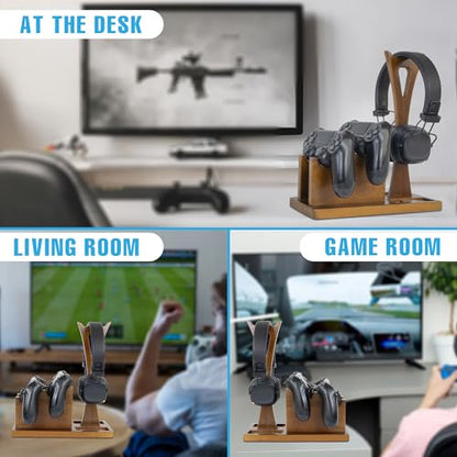 Game Controller Holder Gifts for Gamers to Organize Gaming Accessories & Headphone Holder, Unique Gamer Gifts Headset Stand Controllers Holders, Stylish Controller Stand Gaming Equipment - size: Game_Brown