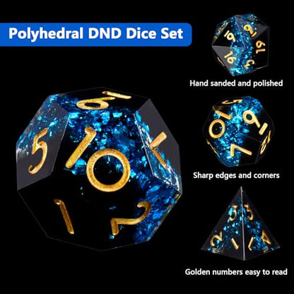 DND Dice Set, 7 Pcs Sharp Edge D&D Dice Polyhedral Resin Dice for Dungeons and Dragons RPG MTG Role Playing Table Games - color: Blue-1