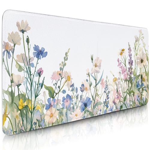 Flower Mouse Pad Large, Gaming Mousepads, Full Bloom ElegantFloral Computer Desk Pad with Stitched Edges Non Slip, Desktop Decor Mat for Keyboard and Mouse 15.7” x 35.4” XXL Gift for Christmas - color: White-GeSangFlower, size: XX-Large