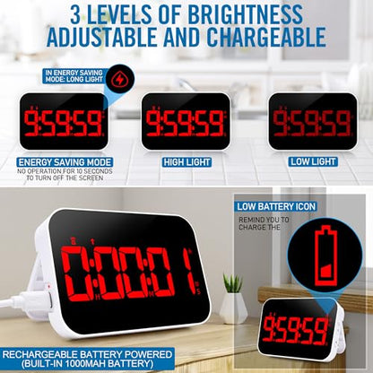 Kitchen Digital RED Timer, Count Down Up, Rechargeable, Vibration Mode Adjustable Volume and Brightness LED Display, Time Management Cook, Desk - color: Red