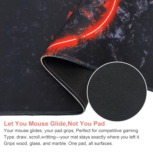 Desk Protection Large MousePad-70x30 Firering | Non-Slip Rubber Base 27.5x11.8IN Computer Desk Mat for PC,Mac,Laptop-Stitched Edges and Smooth Surface for Office,Home,Work - color: 70x30 Firering