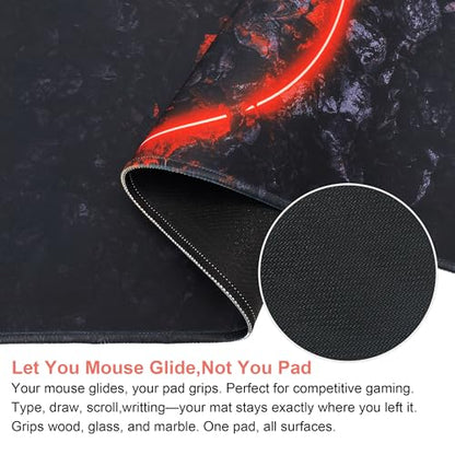 Desk Protection Large MousePad-70x30 Firering | Non-Slip Rubber Base 27.5x11.8IN Computer Desk Mat for PC,Mac,Laptop-Stitched Edges and Smooth Surface for Office,Home,Work - color: 70x30 Firering