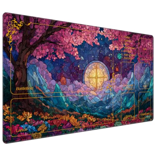 DEGDFSGR for MTG Playmat with Zones 24 x 14 inches for TCG Playmats Non-Slip Rubber Base Commander Play Mat for MTG Mat Iorcana Trading Card Game, Pink Mountains and Forests - color: Pink Mountains and Forests, size: 24" x 14"