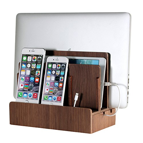G.U.S. The Original Multi Charging Station | Home Office Desktop Charging Station for Multiple Devices | for Laptops, Tablets, Smart Phone | Phone Holder, Station Dock & Organizer - Walnut - color: Walnut (No Power)