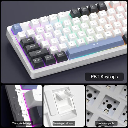 MageGee 87 Keys Wireless Creamy Keyboard, Gasket Tri-Mode 2.4G/USB-C/BT Gaming Keyboard, RGB Backlit Hot Swappable Mechanical Keyboard for Win/Mac/PC, 8000mAh Battery - color: Blue