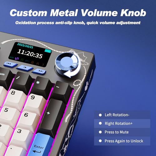 Ajazz AK35I V4 Full Size Wireless Mechanical Keyboard with 1.14" Color Screen & Knob, Tri-Mode Gasket Hot Swappable Gaming Keyboard, 10000mAh Battery, RGB, Black White Blue - color: V4 Black White Blue