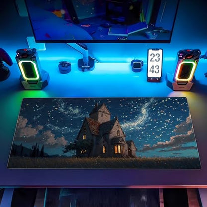Starry Night Desk Mat, Abstract Swirl Large Mouse Pad 31.5x15.7 in | 31.5x15.7 In - color: Anime Art Scenery3