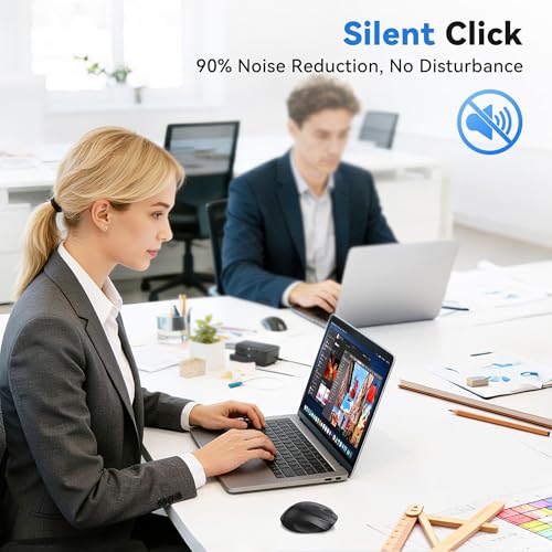 TECKNET Wireless Mouse for Laptop, (BT5.2/3.0 & 2.4G) Bluetooth Wireless Mouse, Silent Click, 5-Level Adjustable DPI, Ergonomic Portable Computer Mice for Laptop, PC, MacBook, Chromebook - color: Black