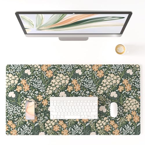Colorful Star Green Floral Leather Desk Mat, Non-Slip Mouse Pad 31.5"x15.7" | Keyboard Gaming Desk Pads for Office, Desk Décor Large Blotter Writing Pad, Desk Accessories for Women Men - color: Vintage Flowers, size: 31.5" x 15.7"