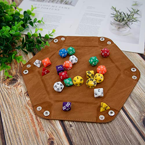 SIQUK 4 Pieces Dice Tray Hexagon Dice Rolling Holder Folding PU Leather Dice Trays for Dice Games Like RPG, DND and Other Table Games (Royal Blue, Orange, Camel and Black) - color: Royalblue, Orange, Camel and Black