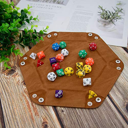 SIQUK 4 Pieces Dice Tray Hexagon Dice Rolling Holder Folding PU Leather Dice Trays for Dice Games Like RPG, DND and Other Table Games (Royal Blue, Orange, Camel and Black) - color: Royalblue, Orange, Camel and Black