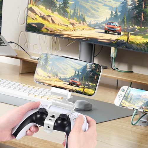 EasEasy Compatible for PS5 Controller Phone Mount Clip, Adjustable Mobile Gaming Holder Clamp for Playstation 5 Remote Controller Cell Phone Stand-White - color: White