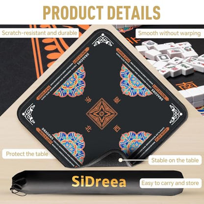 Mahjong Mat 32.4” x 32.4”, 3mm Thick Non-Slip Rubber Back Mahjong Table Mat, Noise Reduction Waterproof Mahjong Game Mat for Table, Mahjong Tile Mat for Cards, Dominoes & Board Games (Black2) - color: Black2
