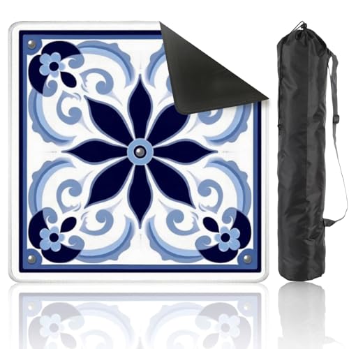 Mahjong Mat 31.5" x 31.5" Blue White Ceramic Tile Floral Swirl Non-Slip Noise Reduction Mahjong Tiles Table Cover for Dominoes Poker Card Board and Tile Games Gift - color: Color8