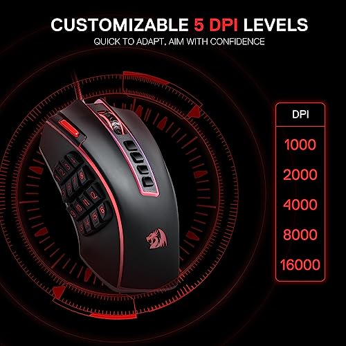 Redragon M990 Wired RGB MMO Gaming Mouse 32000 DPI Remapping Keys | Stable Lag-Free Connection, Redefine Keybinding Macro, Vibing Backlight, Ergonomic Grip Body Comfort - color: Black, style: Wired M990