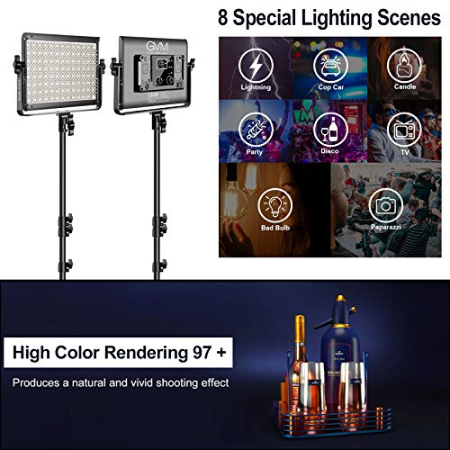 GVM RGB LED Video Light with Bluetooth Control, 360° Full Color 1000D PRO Video Lighting Kit with 736pcs Led Beads, 2 Packs Led Panel Light for YouTube Studio, Video Shooting, Conference, CRI 97+ - color: 1000D