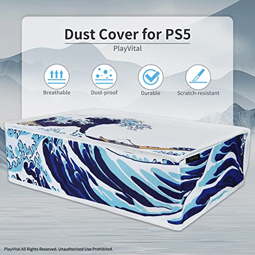 PlayVital Nylon Horizontal Dust Cover for ps5, Soft Neat Lining Dust Guard, Anti Scratch Waterproof Cover Sleeve for ps5 Console Digital Edition & Disc Edition - The Great Wave - color: The Great Wave
