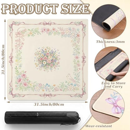 Thenshop Mahjong Mat Thickened Anti-Slip Game Mat with Drawstring Carrying Bag, 31.5" x 31.5" Waterproof Noise-reducing Table Cover for Mahjong, Poker, Card Games, Dominoes(European Style) - style: European Style