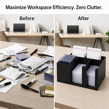DEDC 5-Slot Card Caddy and Toploader Dispenser with Penny Sleeve Holder | 3D-printed PLA organizer for semi-rigid holders, grading prep, live breaks and order packing, with quick open-front access. - size: 5slot