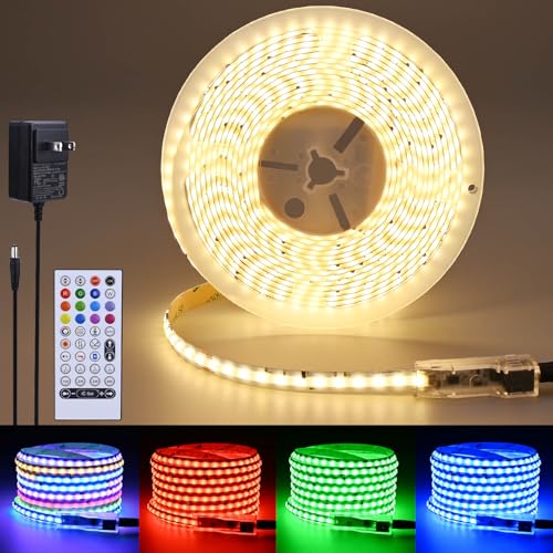 RGBW IC COB LED Strip Kit Warm White 3000K 16.4FT 24V 480LEDs/M | WS2811 IC Addressable Music-Sync Dimmable Color Changing Multicolor RGB+WW LED Tape Kit for Bedroom Gaming Room Party Lights - color: RGBW+IC+3000K