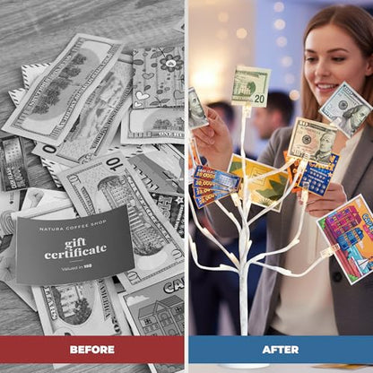 LED Gift Card Tree Holder to Hold Gift Cards, Lottery Tickets, Money | Lottery Ticket Holders with 12 Flexible Clips & 25 Warm Lights, Great for Birthday, Party, Wedding, Christmas - color: Led Gift Card Tree