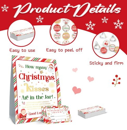 ALodr Guess How Many Christmas Kisses Game, How Many Kisses Standing Sign 50 Guessing Cards 180 Christmas Kisses Stickers, Christmas Games for Adults, How Many Kisses Christmas Game Set for Christmas - color: Christmas 01