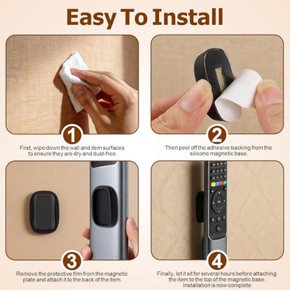 Ninsula 4 Pack Magnetic Remote Control Holder Wall Mount, No Drill Self-Adhesive Organizer TV Remote Holder, Black Organizer Storage Wall Holder for Tv, Fan, Air Conditioner, Bed