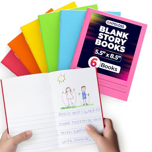 Hygloss Half Blank Books for Kids to Write Stories & Illustrate – Bulk 6 Pack – 5.5" x 8.5" A5 Primary Journal for Grades K-2, Preschool/Kindergarten Notebook with Picture Space – 24 Pages, Colored - color: Assorted Colors, style: 6 Books