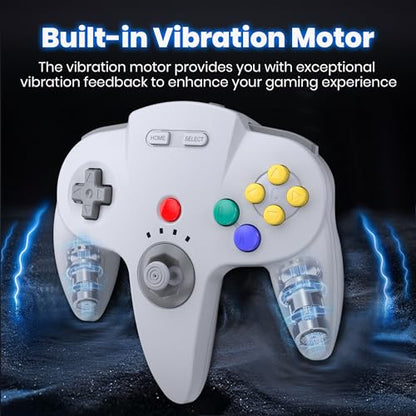 2 Pack Wireless N64 Controller Made for Switch 1 & 2, N64 Console, Gray | (Built-in Vibration) (Rechargeable) (3D Analog Stick), 2.4 GHz USB & N64 Receiver Made for Switch Online, Windows PC, macOS - color: Gray