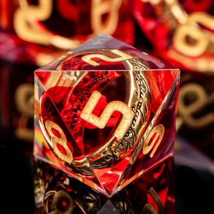 Magic Golden Ring DND Dice Set Sharp Edge Red Resin Dice with Box, for use with Dungeons Dragon RPG D&D Tabletop Games Lord D and D Polyhedral Dice Set - color: Ring - Red-1