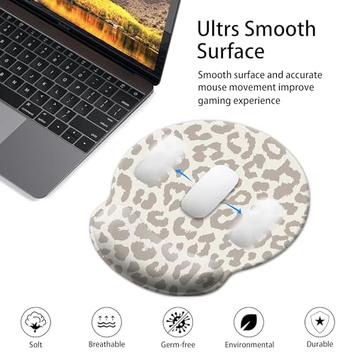 Mouse Pad Wrist Support,Ergonomic Mouse Pad with Wrist Rest,Comfortable Mousepad with Smooth Wrist Rest,Pain Relief Mouse Pads for Non-Slip Base,Computer,Laptop,Office & Home(Leopard Print) - color: Leopard Print