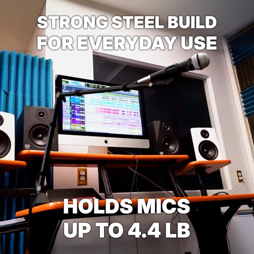 Rockville R-BOOM 34 Black 34" Easy-Adjust Boom Arm Studio Podcast Mic Stand | Desk Clamp, Steel Construction, No Exposed Springs, 360-Degree Rotation, Broadcast/Streaming, Includes Mic Clip and Adapter