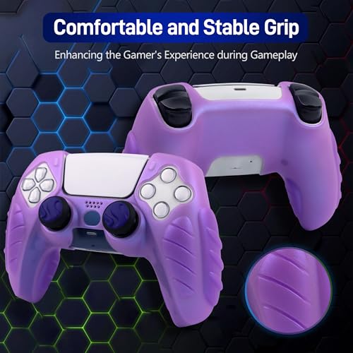 Ergonomic Soft Grip Skin for PS5 Controller, Anti-Slip Silicone Chameleon Controller Cover for PlayStation 5 Controller with 6 Thumb Grips Accessories Set (Crystal Chroma Purple) - color: Crystal Chroma Purple