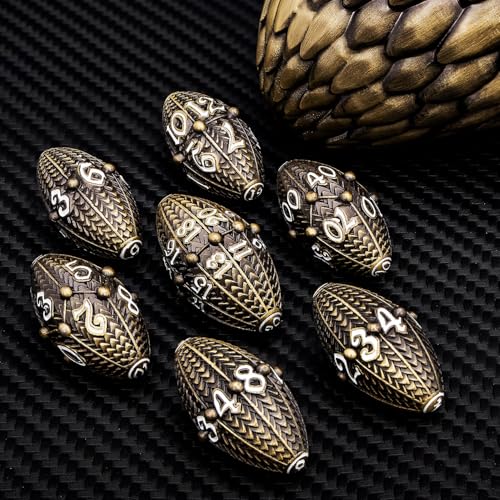 ARUOHHA DND Metal Dice Bronze Dragon Egg Dice with Rotating Dragon Egg Shell, Role Playing Game RPG Polyhedral D and D Dice Set D20 D12 D10 D8 D6 D4 - color: Bronze