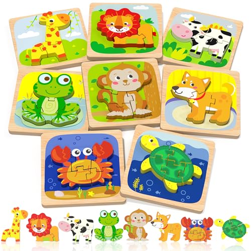 Benresive Wooden Toddler Puzzles, Montessori Toddler Toys for 1 2 Year Old | 6 Pcs Puzzles, 1 2 3 Year Old Girl Boy Great Gifts, Learning Educational Preschool Bolck Toys for 1 2 3 Year Old - style: 8 PCS