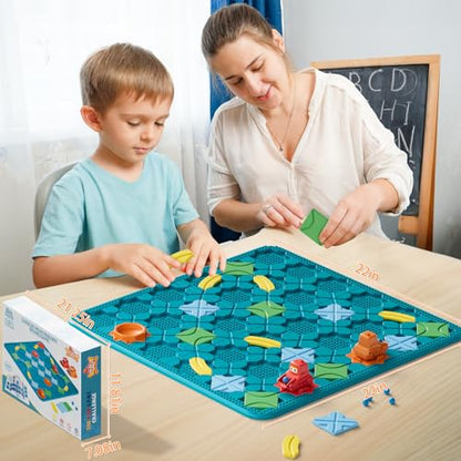Kids Board Games Learning Toys, STEM Educational Logic Kits with 200+ Challenges & 4 Difficulty Levels, Brain Puzzles Maze Games for Boys Girls Ages 3-10 Birthday Gifts - color: Blue