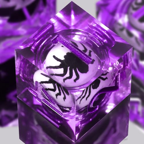 FONVGOGO Liquid Core DND Dice Set for Dungeons and Dragons, TTRPG, Resin | Sharp Edge D and D Polyhedral Dice Spider for Tabletop Role Playing Game, Gift for DND Lovers Collectors, Purple - color: Spider Purple