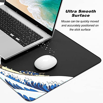 Extended Gaming Mouse Pad, XXL Large Desk Pad 30 x 14 Inch, Big Computer Keyboard Mousepad, Waterproof Mouse Mat with Stitched Edges and Non-Slip Base for Women Office Gaming, Sea Waves - color: Sea Waves