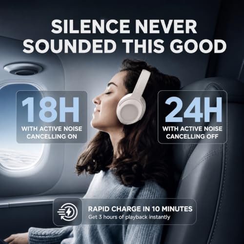 HyperGear Foldable Over-Ear Headphones - Wireless Bluetooth Headphones with Active Noise Cancelling, HD Audio, 40mm Drivers, and Deep Bass, Bone - color: Bone