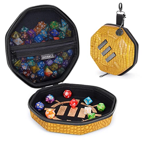 ENHANCE DND Dice Tray and Case - Collector's Edition DND Dice Holder up to 150 D&D Shakers with Hard Shell Exterior and Protective Soft Interior - Rolling Tray Perfect for Game Night (Dragon Gold) - color: Dragon Gold
