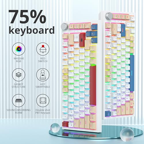 Guffercty kred 75% Retro Keyboard with Knob, Custom Gasket Mounted Wired Mechanical Gaming Keyboard 75 Percent RGB Hot Swap for Mac/Windows/Linux (Gasket 82 Soy Milk) - color: GASKET 82 Soy Milk