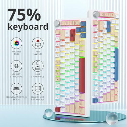 Guffercty kred 75% Retro Keyboard with Knob, Custom Gasket Mounted Wired Mechanical Gaming Keyboard 75 Percent RGB Hot Swap for Mac/Windows/Linux (Gasket 82 Soy Milk) - color: GASKET 82 Soy Milk
