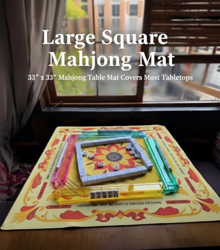 Neoprene Mahjong Mat with Rules, 33 x 33 in, Non-Slip, Yellow | Noise-reducing table mat with carrying bag and 3 dice; for poker, cards, board games, tile games and dominoes - color: 33" Yellow, size: 33"