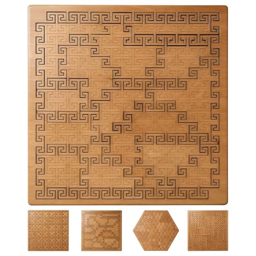 Fractal Tray Puzzle, Fractal Puzzles for Adults, Irregular Wooden Jigsaw, Mind Bending Hilbert Curve Puzzle, Challenging Portable Brain Training Game (SerpentMaze) - style: SerpentMaze