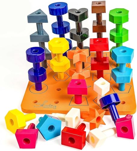Peg Board Set, Montessori, 38 Pc Plastic w/Shapes, Ages 2+ | Occupational Therapy Toys with Pegs, Dice, Lacing String & Storage Bag, Educational, Sensory - style: Shapes Pegboard - 38pcs