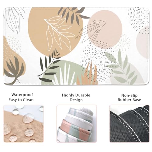 4-in-1 Large Mouse Pad, Keyboard Wrist Rest Pad & Wrist Support Mousepad Set, Extended Desk Pad Waterproof Desk Mat for Home Office Study Game - Leave - color: Leave