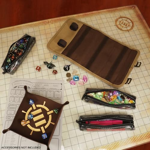 ENHANCE Venture Canvas Dice Carrying Case - Dice Roll Case with Removable Dice Tray, 3 Removable Zipper Pouches - Rolling Tray and Dice Case Perfect for DND, MTG, and Other Board Games