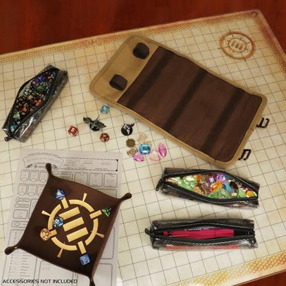 ENHANCE Venture Canvas Dice Carrying Case - Dice Roll Case with Removable Dice Tray, 3 Removable Zipper Pouches - Rolling Tray and Dice Case Perfect for DND, MTG, and Other Board Games